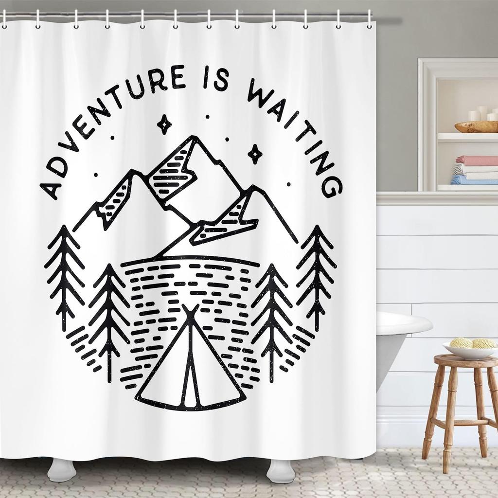 Beach Surf Camper RV Shower Curtain Tropical Palm Tree Travel Camping Car Summer Ocean Surfboard Bathroom Decoration with Hooks