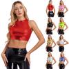 Womens Metallic Shiny Crop Tops Mock Neck Sleeveless Vest Stylish Slim Fitted Tank Top for Dance Nightclub Carnivals