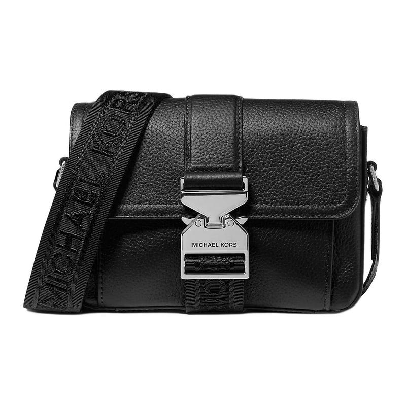 MICHAEL KORS Hudson buckle flip adjustable shoulder strap leather shoulder crossbody bag unisex couple style black