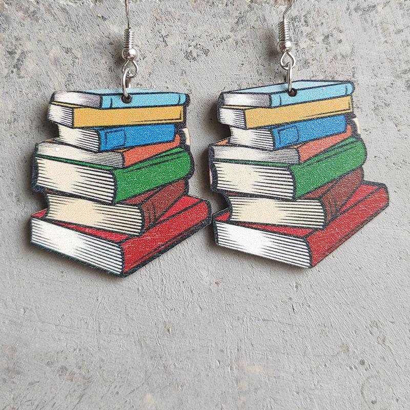 Деревянные серьги с радужной книгой, подарок на выпускной для учителя книги по искусству