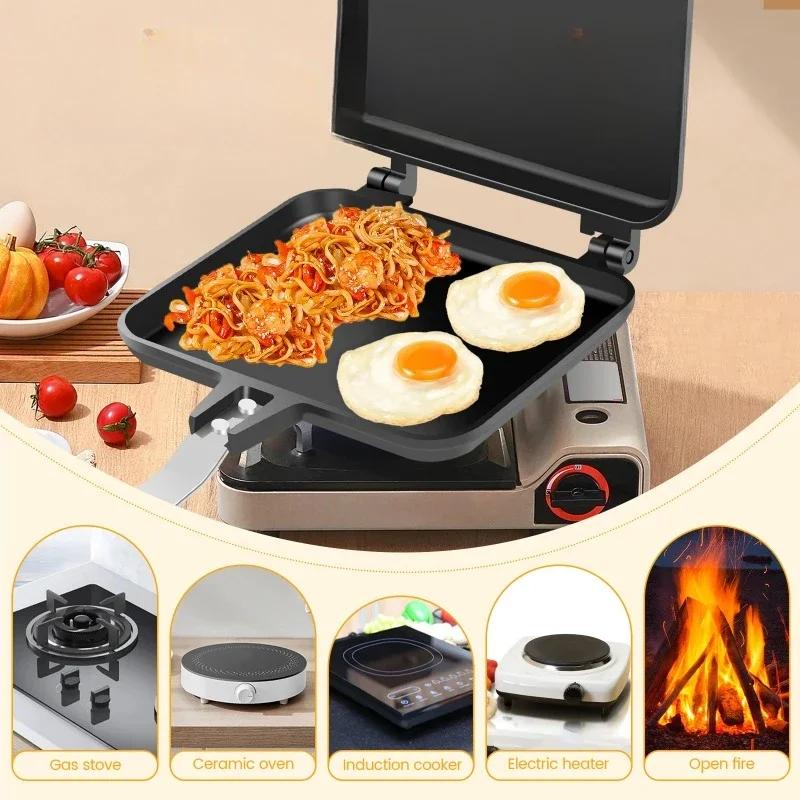 Hot Maker, Grilled Toaster Double Sided Non-Stick Stovetop Sandwich Grill Press Flip Pan for Camping Kitchen