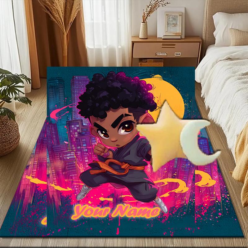 1PC Custom Name City Lights Adventure Theme Floor Mat Ideal for Living Room, Game Rooms, Office, Bedroom Floor Mat Playful Design