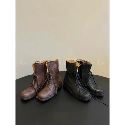 Женские ботильоны на шнуровке для девочек, ковбойские мотоциклетные тренды, новая мода в стиле рок-панк, дизайнерская обувь на низком каблуке, кожаные сапоги с круглым носком