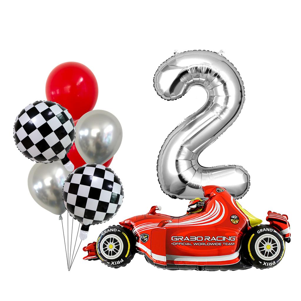 Racing Aluminum Film Balloon Set Silver Digital Boy Birthday Party Balloon Decoration Atmosphere Landscape