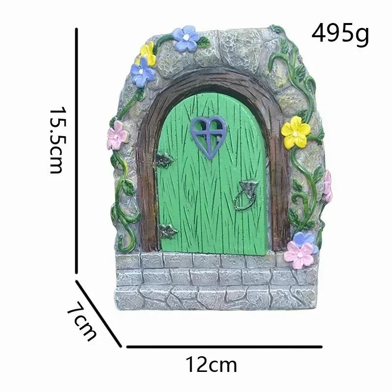 Fairy Gnome Door Figurines Elf Home Wooden Fairy Garden Door Art Tree Sculpture Statues Ornament Outdoor Decoration Miniatures