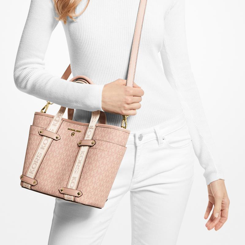 Michael Kors MK Maeve Сумка-тоут для поездок с принтом букв и цветовыми блоками Сумка для покупок Сумка через плечо Женская сумка-тоут Ballet-Pink 30T2G5VT1B-857