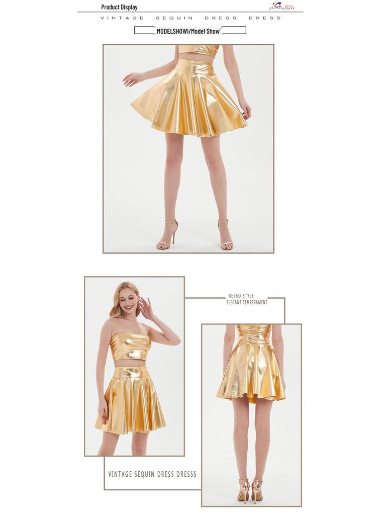 Женская металлическая плиссированная юбка для клубных выступлений