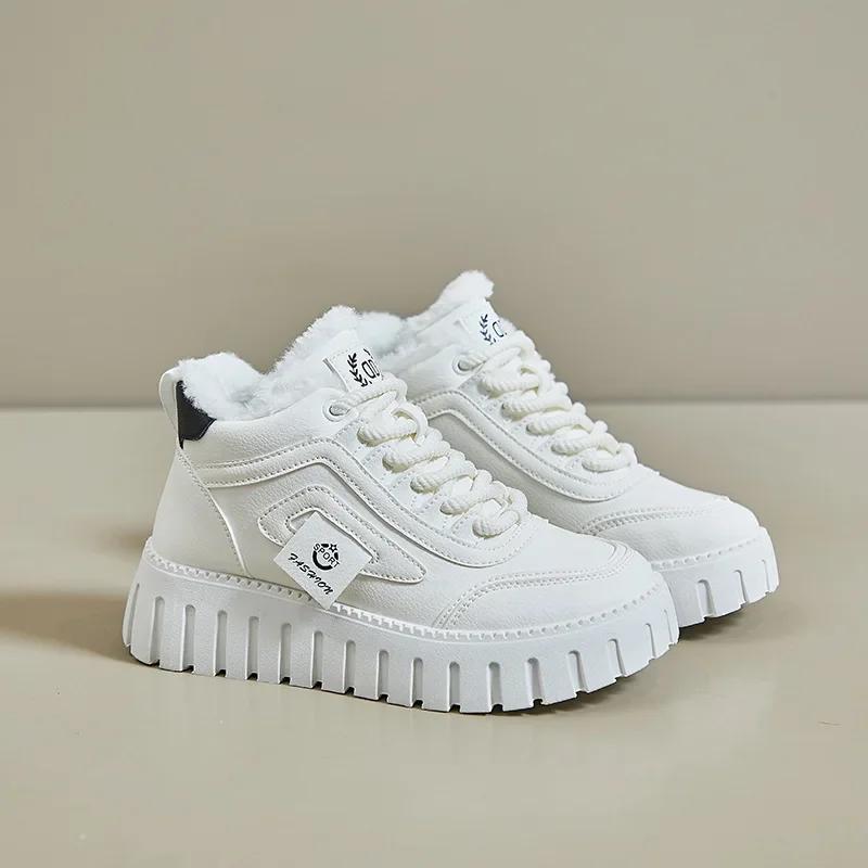 2024Fashion Dad Shoes Женские кроссовки Plaftform Зимние нескользящие плюшевые теплые женские спортивные кроссовки со шнуровкой Вулканизированная обувь