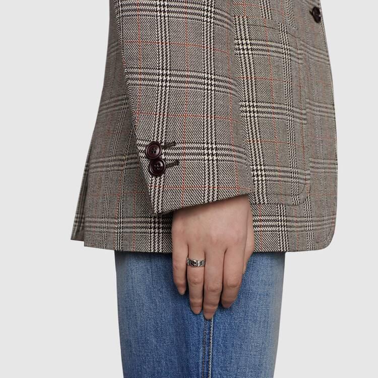 Gucci Серебряное кольцо с переплетающимся двойным G, узкое, винтажное, матовое, стерлинговое серебро 925 пробы, унисекс, 661513-J8400-0728