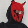 Halloween Knitted Balaclava Hat Full Face Cover Ski Cap Cute Devil Horn Beanie  Autumn/Winter