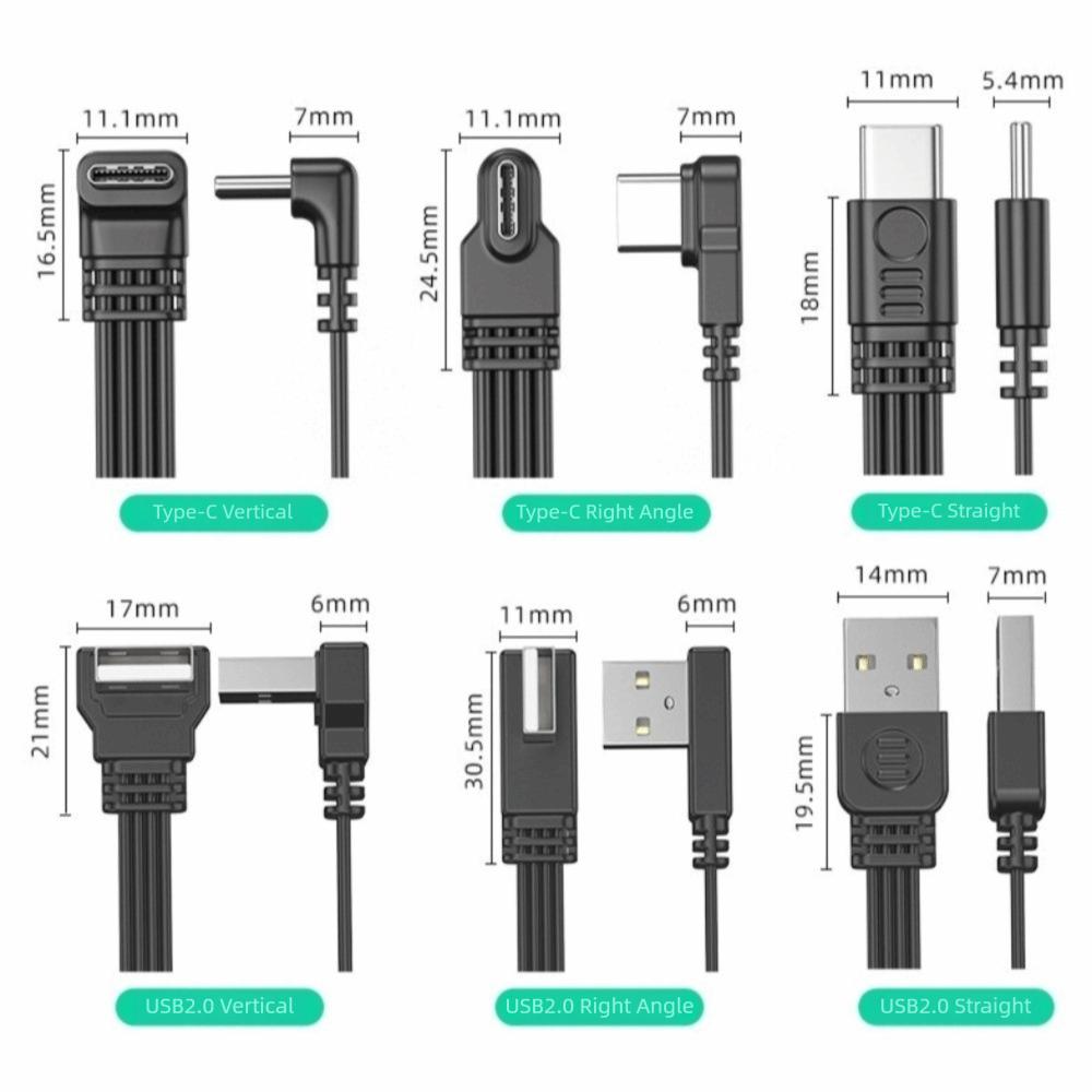 Double Elbow Type C Data Cable 90 Degree Super Soft Mobile Game Cable Flat Flexible Double-Sided USB C Charging Cable Charging