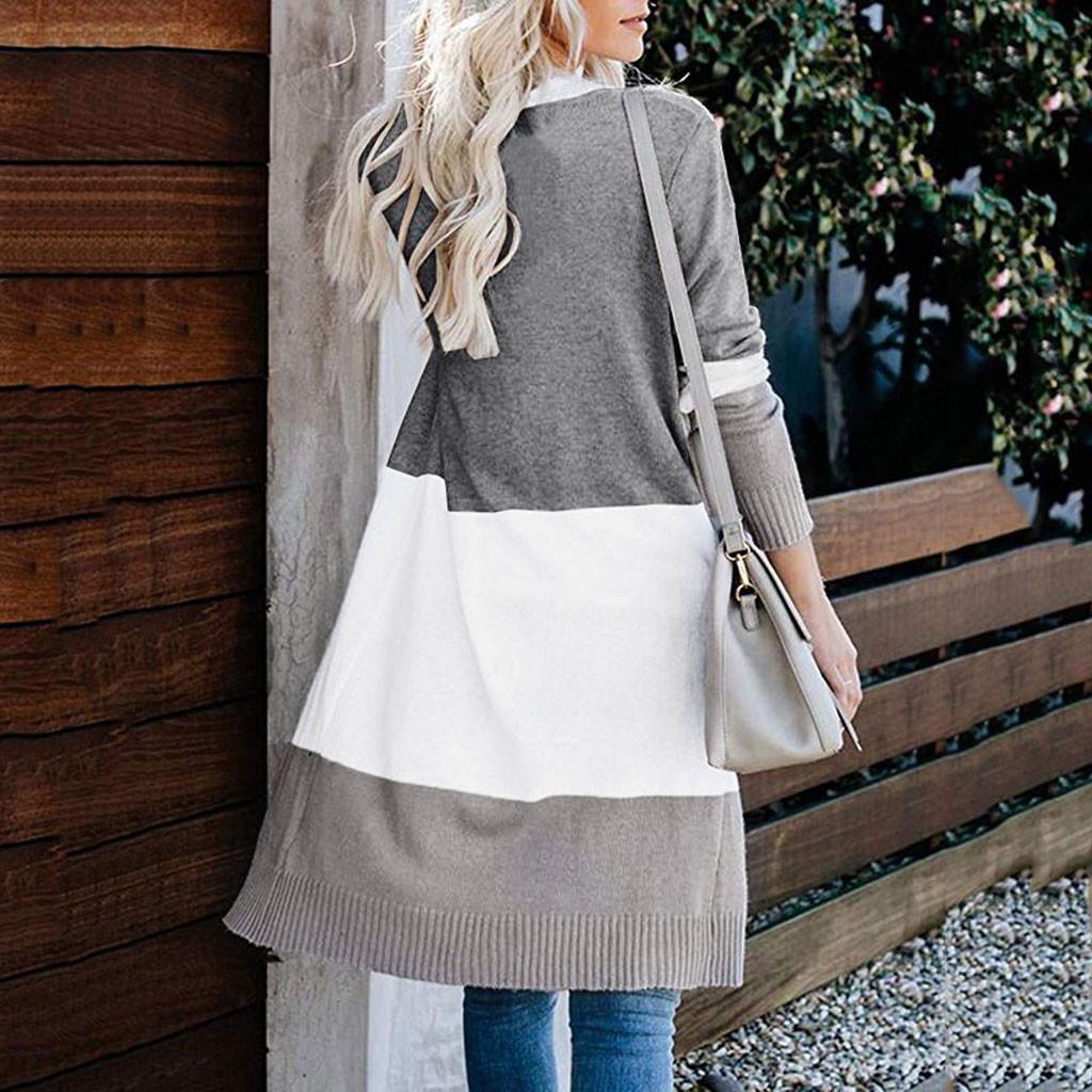 Женский многоцветный полосатый лоскутный модный кардиган с длинным рукавом