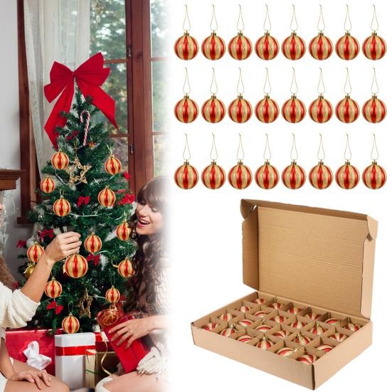 24 шт. Красно-белые елочные шары 2,36 дюйма Небьющийся пластик Блестящие шары в виде леденцов Елочные украшения
