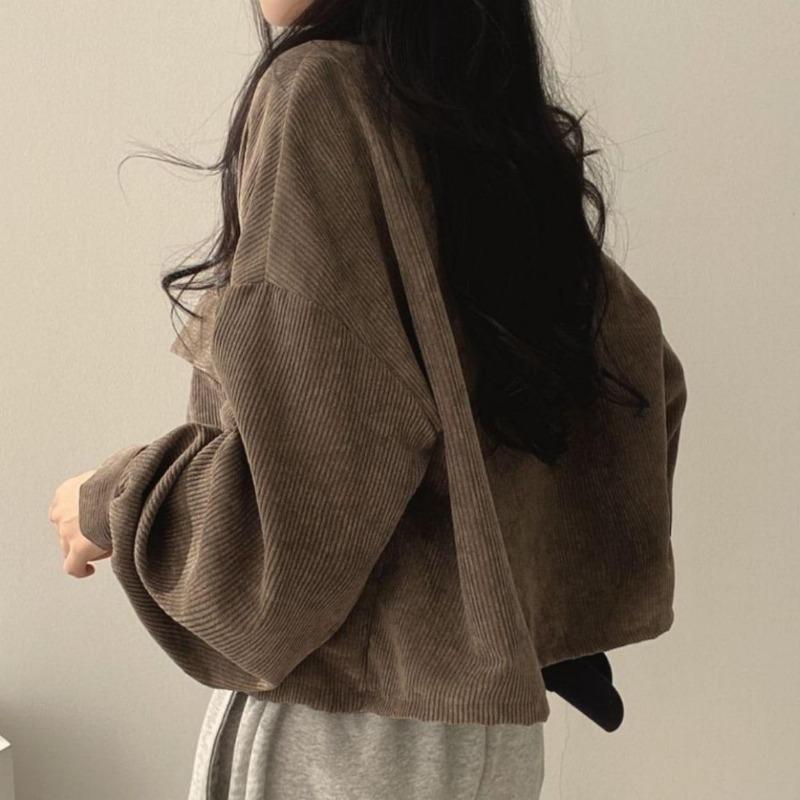 Простая вельветовая рубашка с двумя карманами, женская осенне-зимняя модная короткая куртка, блузка