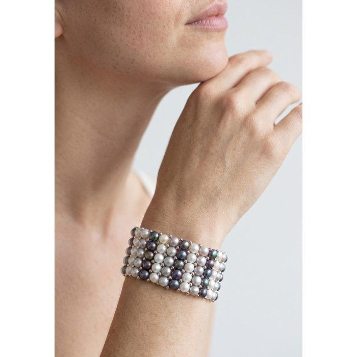 Bracelet - PEARLS &amp; COLORS - Pearls &amp; Colors - Perles d'eau douce 3-4 mm - Argent 925 - 5 rangées ajustable