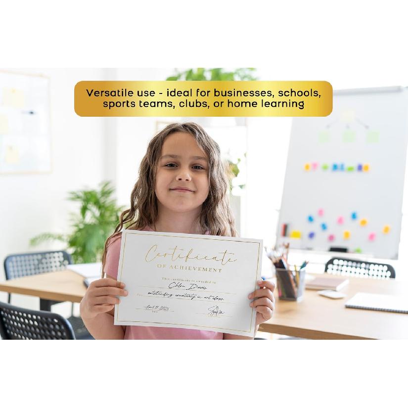 Certificate of Achievement Awards, 25 Blank Certificates of Achievement with Gold Foil Design, 8.5x11", Award Certificates for Students, Recognition,