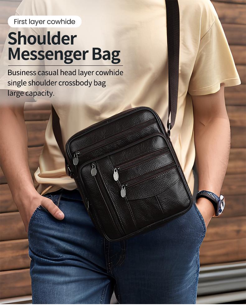 Мужская вертикальная сумка кроссбоди из натуральной кожи - Большая вместимость, Коровья кожа высшего слоя, Повседневная уличная наплечная сумка