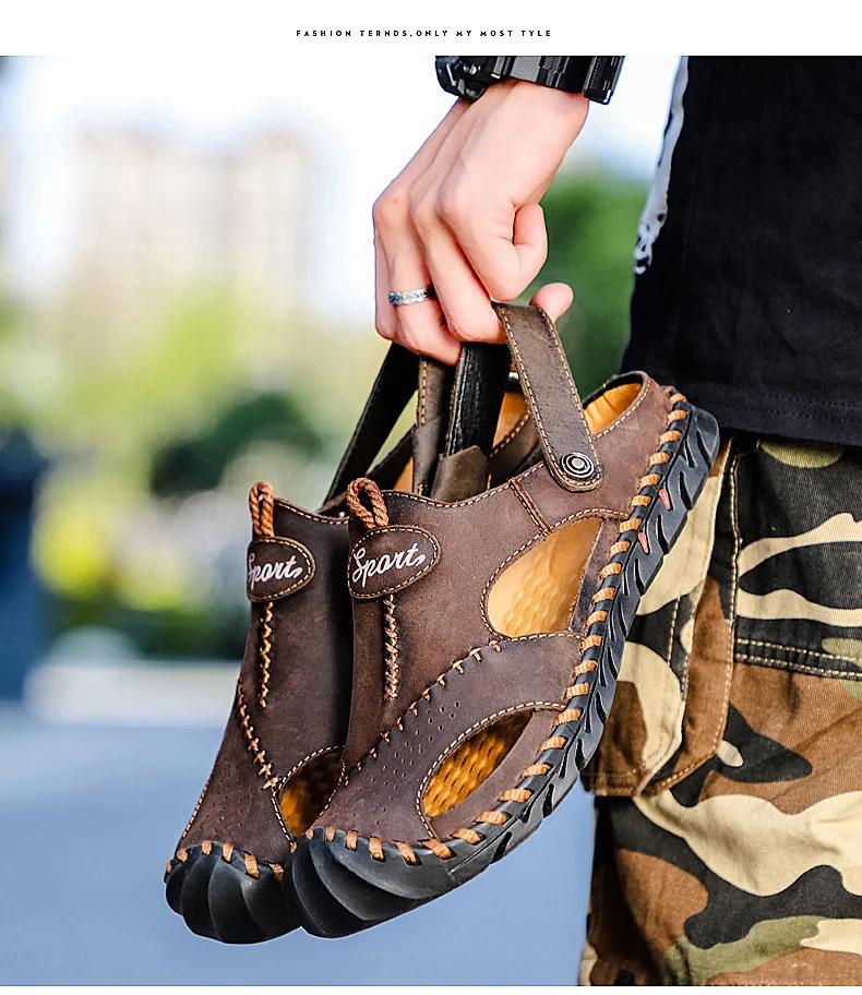 Модные мужские сандалии из натуральной кожи, мягкие удобные шлепанцы, мужская летняя уличная пляжная обувь, дизайнерские, высокого качества, мужские сандалии больших размеров