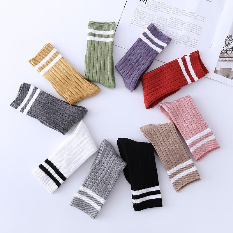 1 пара корейских модных однотонных носков до середины икры для детей, весенне-осенние теплые хлопковые простые школьные носки