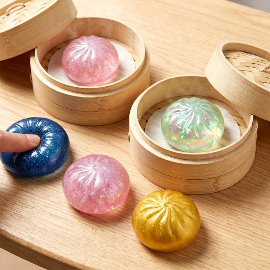 Сенсорная игрушка-антистресс Блестящая пельмешка Сжималка с коробкой-пароваркой Шарик из теста для снятия стресса Игрушка-фиджет Мягкая имитация паровой булочки Гаджет