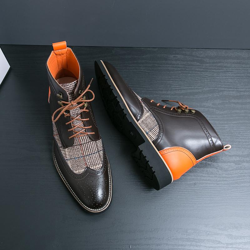 Мужские повседневные кожаные туфли с высоким верхом, горячая распродажа, классические мужские ботильоны, британский стиль, деловые туфли-броги, базовые ботинки для отдыха и прогулок