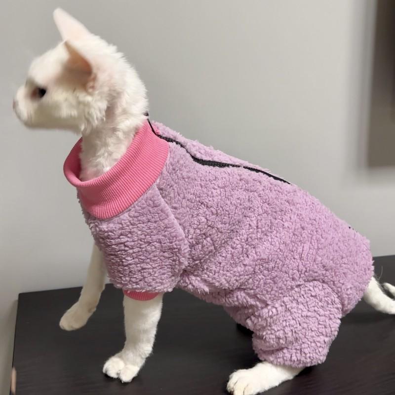 Sphynx Devon Cat Clothes Winter Thick Belly Protection Four-legged Zip Fleece Pet Outfit