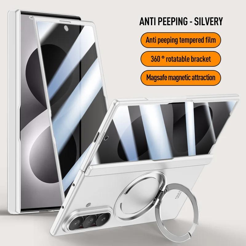 For Magsafe Magnetic Metal 360 Rotate Holder Tempered Glass Film Protect Case For Samsung Galaxy Z Fold 8Ultra Spring Hinge Cove