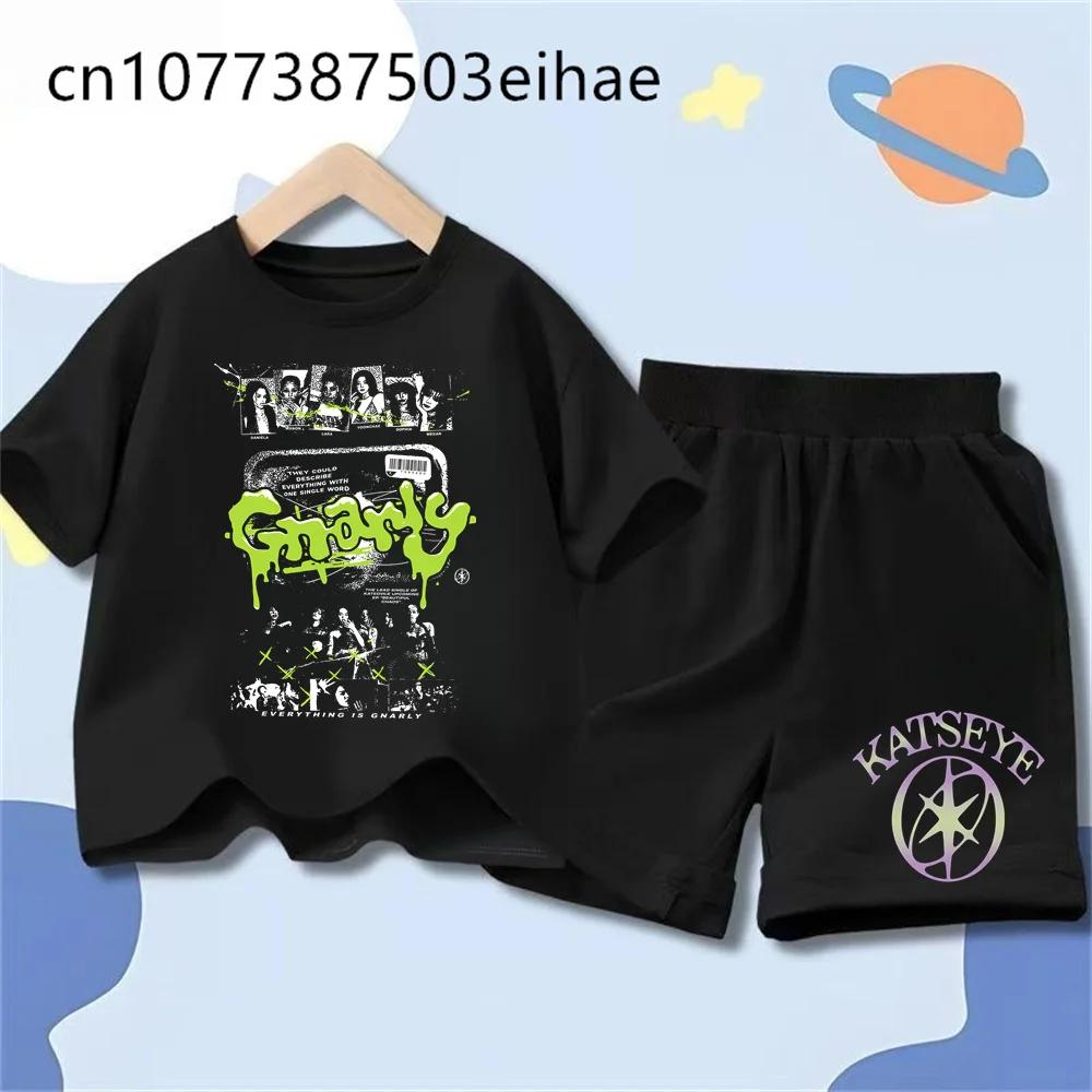 Fashion Casual Tee Tops Katseye Girl Group Printed T-shirts Summer Short Sleeve Girls Boys Kids Tshirt And Shorts Outfit Set