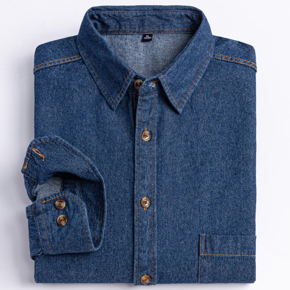 Man 100% Cotton Western Denim Pocket Shirt Long Sleeve Standard-fit Comfort Durability Soft Casual Washed Durability Work Shirts