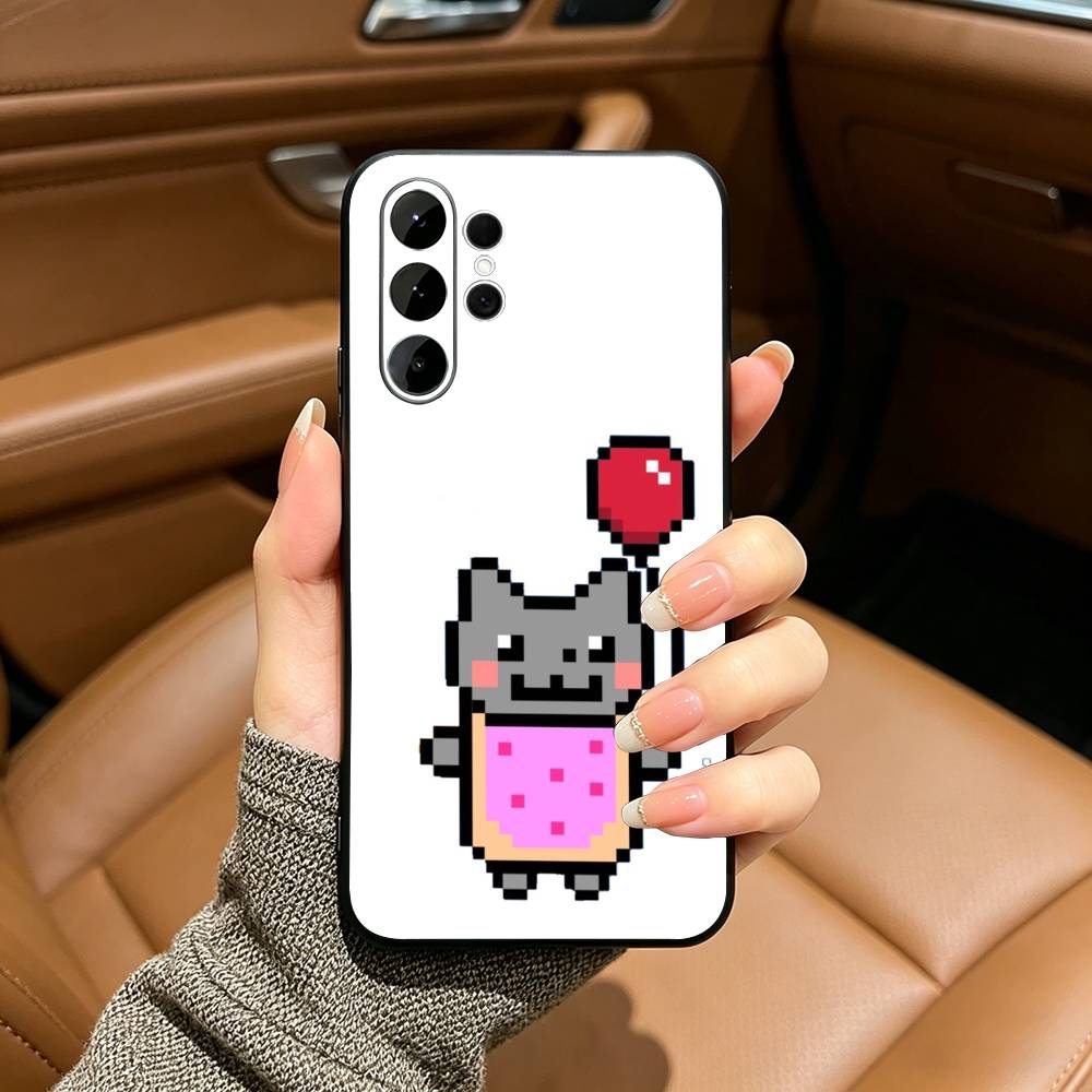 Милый Чехол-Телефон Кот Н-Нян -C- Для Samsung S25,S24,S21,S22,,Plus S23,S30,Ultra,S20,Fe,Lite,Черный Мягкий Силикон