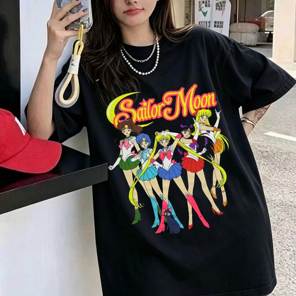 Unisex 2026 Summer Vintage Japanese Anime Sailor Moon Print T-Shirt, Street Style, Harajuku Y2K Cute Couple Comfortable Women And Men T-shirt