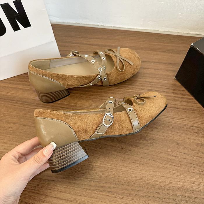 Spring Vintage Thick Heel Women Mary Jane Shoes Concise Belt Buckle Shoes Female Elegant Party Dress Pumps