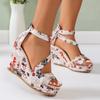 2024 Heel Footwear Ladies Shoes Platform Floral Women's Lace-up Wedges Comfy Wedge Sandals for Women Dressy Sandals for Women