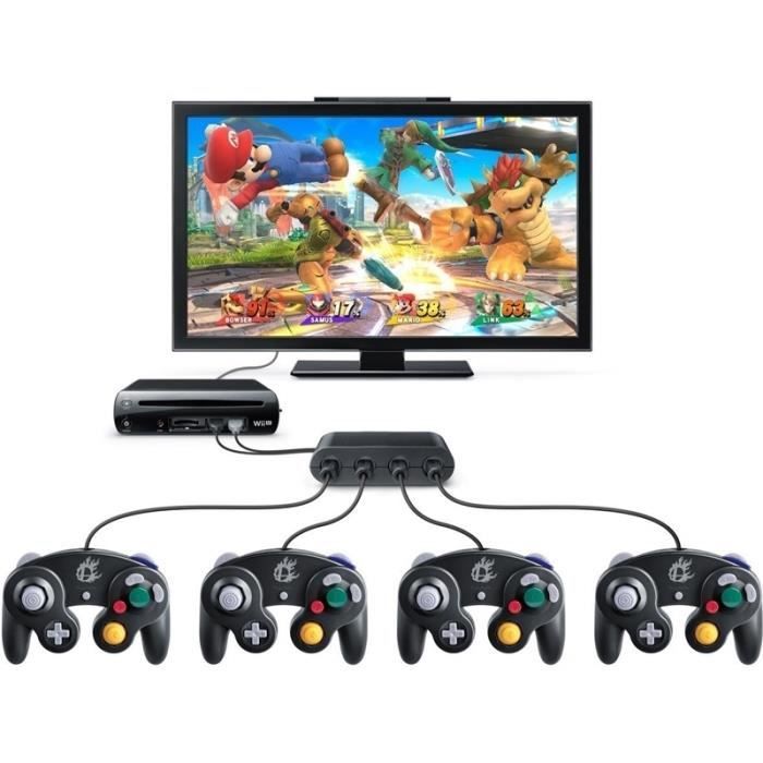 Adaptateur contrôleur GameCube 4 ports - Nintendo - Wii U - Couleur noire - Alimentation USB