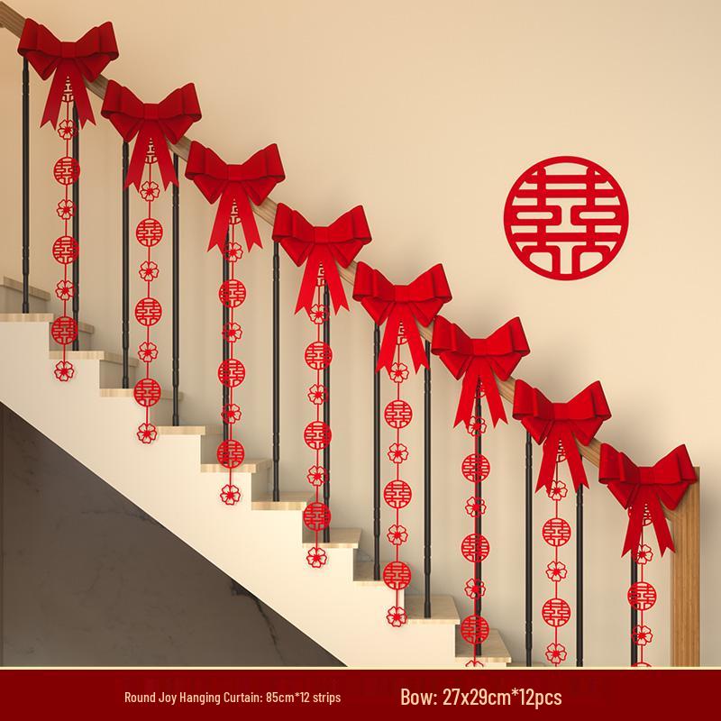 Groom's Side Double Happiness Wedding Decoration Set with Balloons for Stair Railings and Rooms