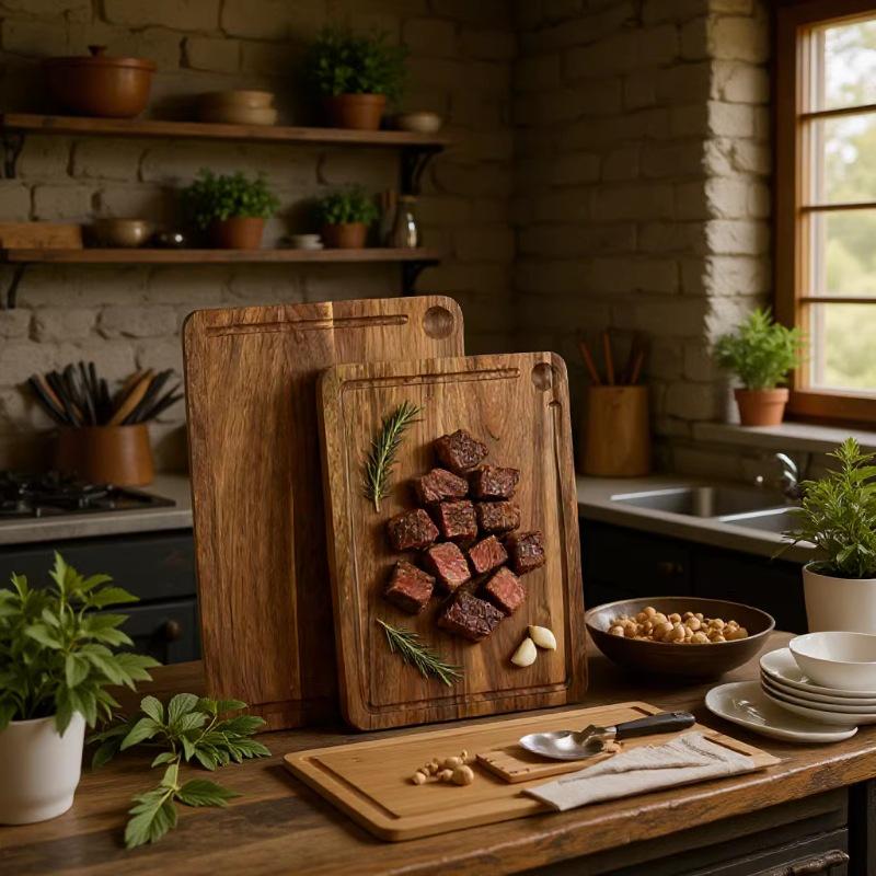 Двусторонняя рифленая разделочная доска из акации для кухни