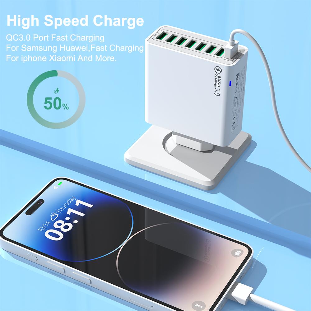 QC 3.0 8 Port Fast Charging USB Charger EU US KR Wall Quick Charge Plug For Phone Adapter For iPhone 15 14 Xiaomi Samsung