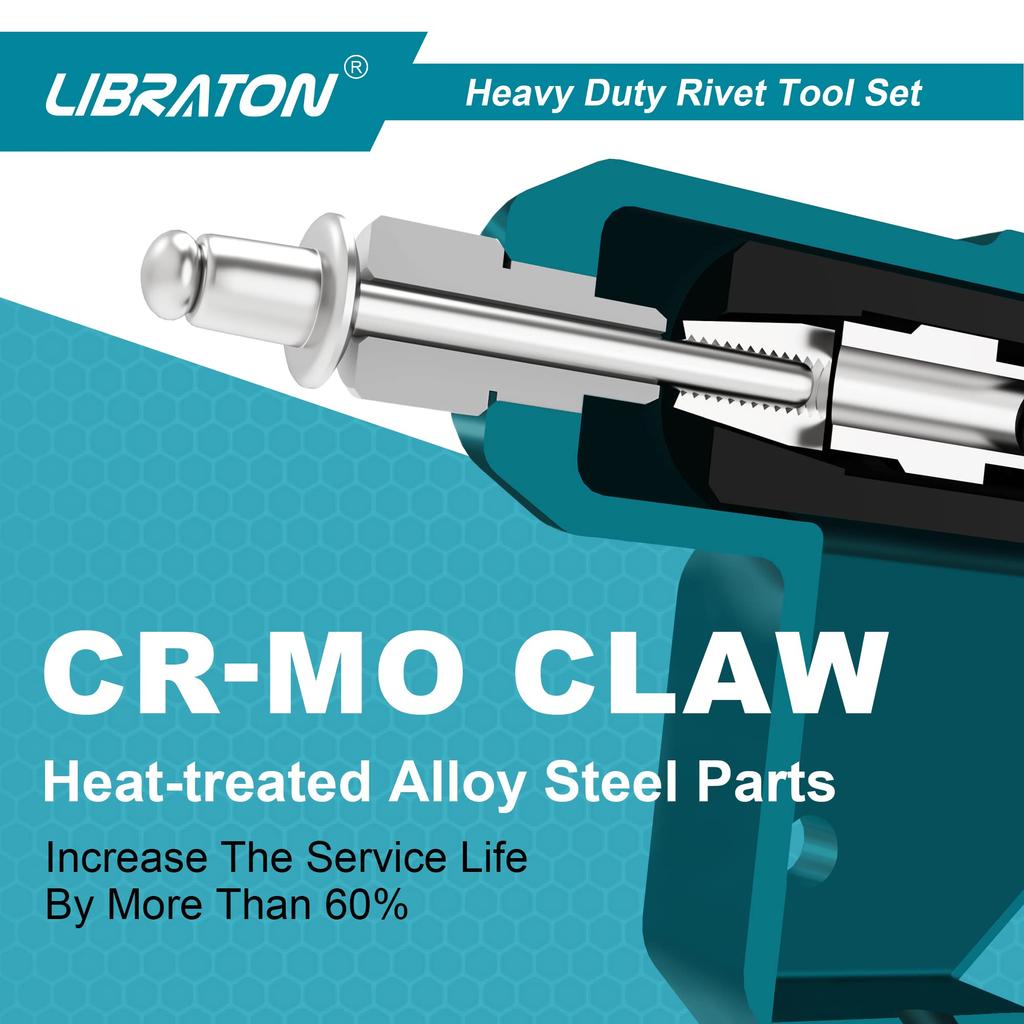 LIBRATON Тяжелый ручной заклепочник с 100 сверлами 4 HSS, алюминиевый футляр для хранения, заклепки, биты, заклепки,
