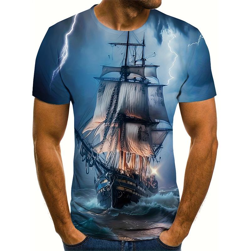 Sailing Ship Pattern T-Shirt For Men Sailboat 3D Printed Tees Summer Casual Harajuku Short Sleeve O-Neck Tops Oversized T Shirts
