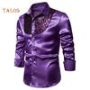 Men Solid Color Long Sleeve Shiny Sequins Buttons Stage Business Nightchlub Shirt