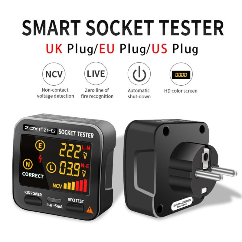 Outlet Tester LCD with Voltage Display RCD Receptacle Socket Tester Circuit Analyzer Polarity Detector EU/US/UK Plug