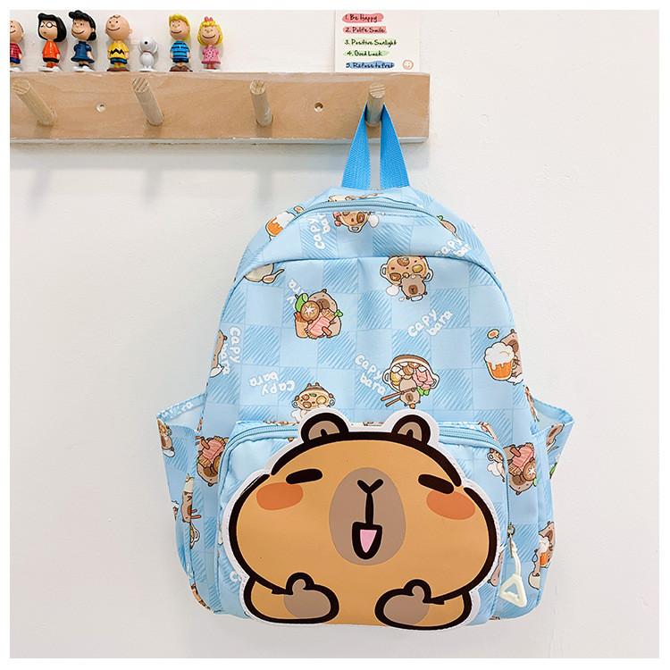 Capybara Cartoon Vibrant School Backpack For Children With Durable Nylon Material And Fun Design