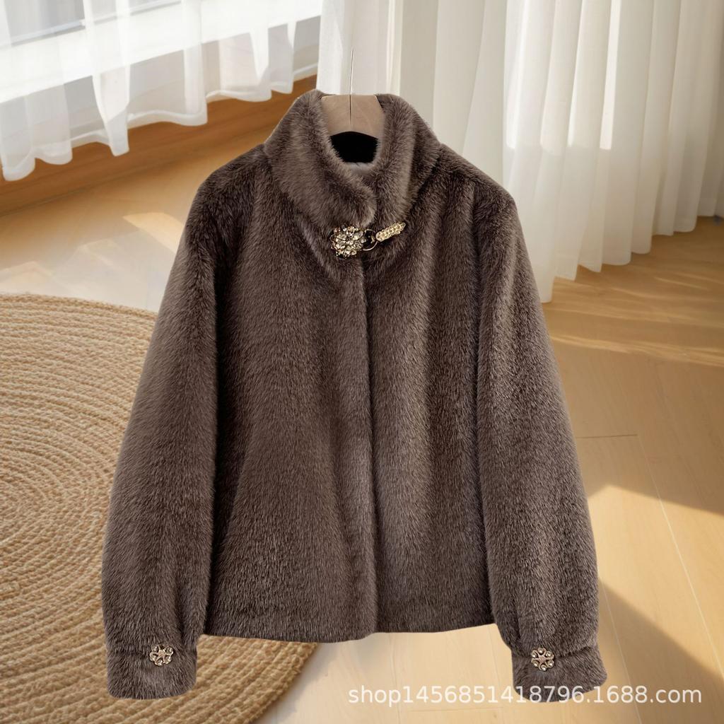 Новая зимняя пушистая куртка из норки, бархатная цельная меховая куртка, утолщенная модная куртка с воротником-стойкой для мам из норки, бархатная