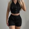 Women's Summer Fashion Casual Button Vest Shorts Suit Women's Clothing