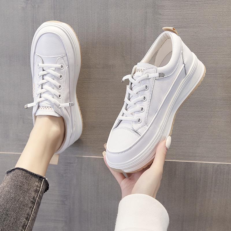 Женские повседневные кроссовки из натуральной коровьей кожи - модная белая обувь весна/осень 2025 г.