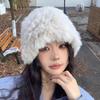 Rabbit Hair White Plush Hat for Women Autumn Winter Warm Ear Protection Woolen Hats Fur Knitted Caps