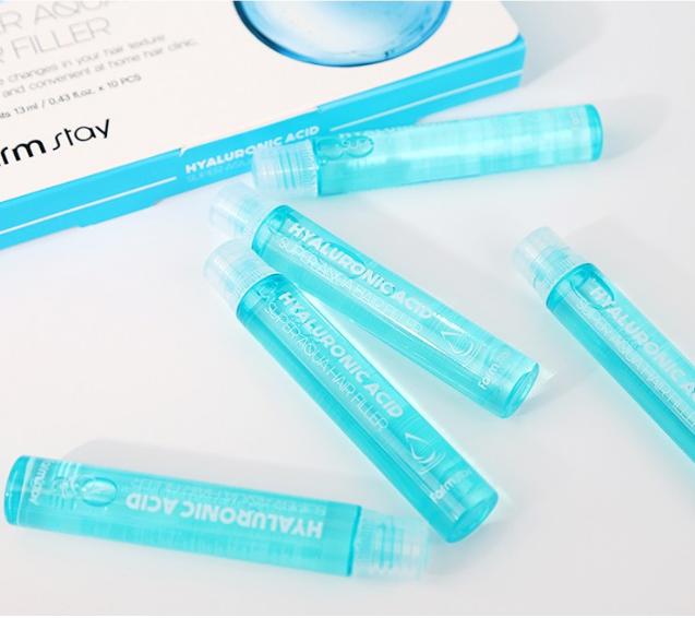 FARM STAY Увлажняющий филлер для волос Super Aqua с гиалуроновой кислотой 13 мл X 10 шт. для поврежденных волос / ампула с высокой концентрацией для волос