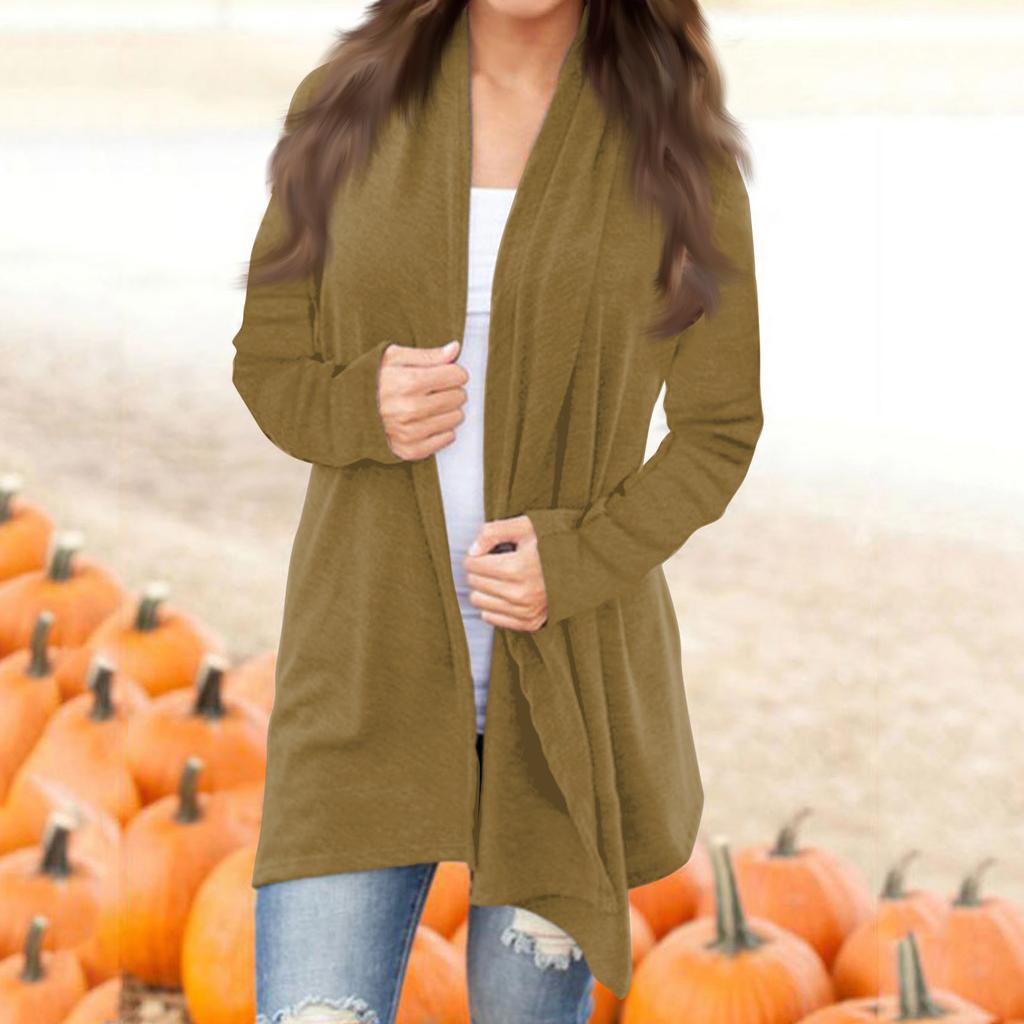 Женская модная повседневная однотонная куртка-кардиган средней длины с длинными рукавами