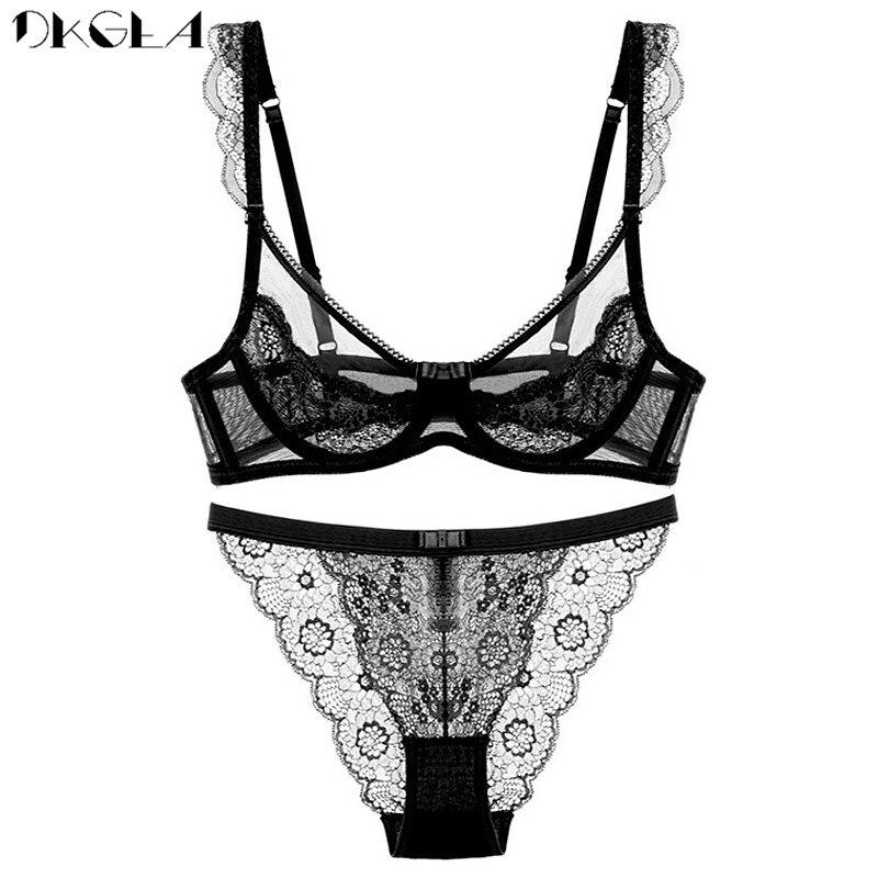 DKGEA Women Sexy Bra and Panties Set Lace Brassiere Transparent Underwear
