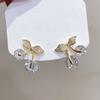 Trendy Korean Zircon Crystal Cherry Ear Stud Earrings For Women Leaves Rhinestone Earrings Wedding Party Jewelry Gifts